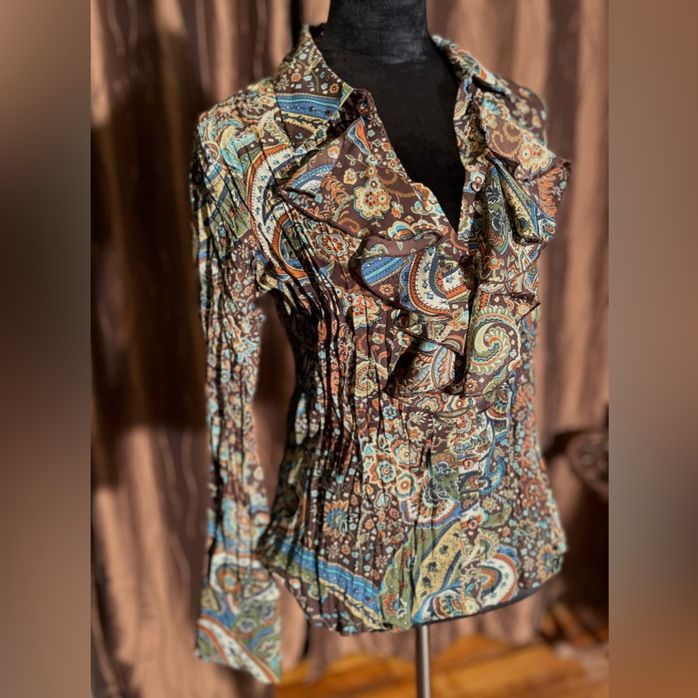 Allison Taylor chiffon blouse with ruffled v-neck front — Gorgeous!